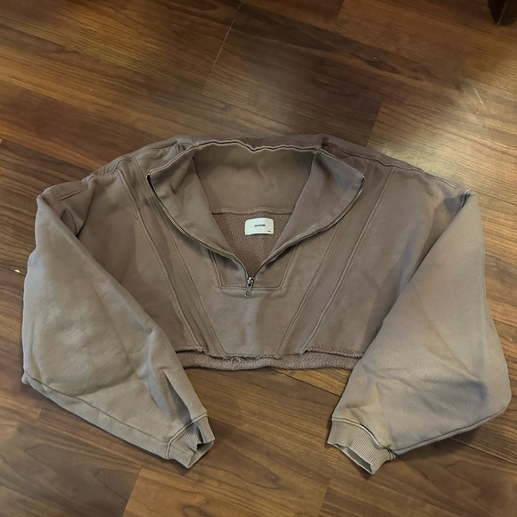 JOAH BROWN HALF ZIP CROP SWEATshirt PEPPERCORN medium large - Picture 7 of 10